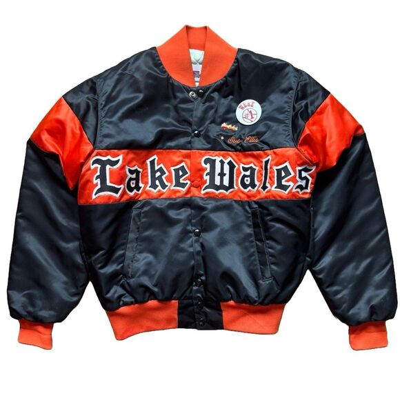RARE Vintage 90s Speedline Lake Wales Bomber Jacket Size M Gothic Font Spellout - Picture 1 of 9